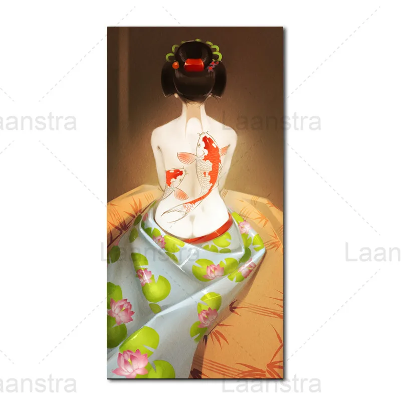 

Japanese Style Anime Poster Decoration Canvas Painting Woman Kimono Back View Koi Lotus Decoration Home Restaurant Hotel WallArt