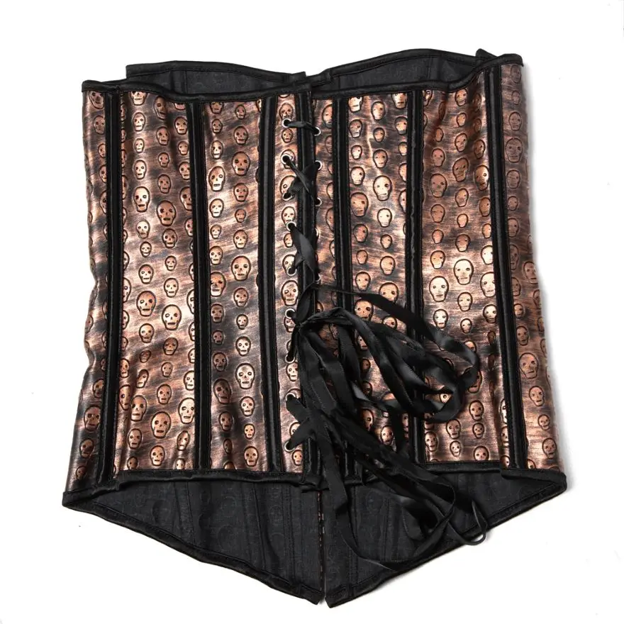 Коричневые сексуальные корсеты из искусственной кожи с принтом черепа женский