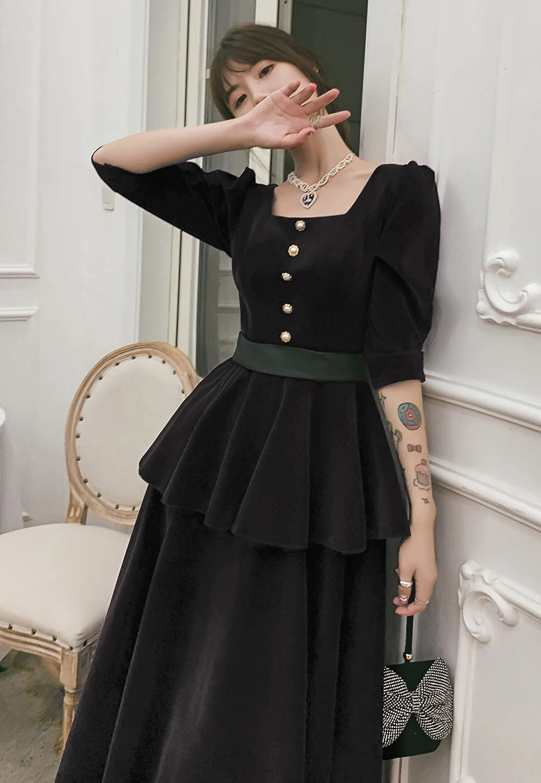 AnXin SH принцессы вечерние черные бархатные Милая Половина рукава вечернее платье