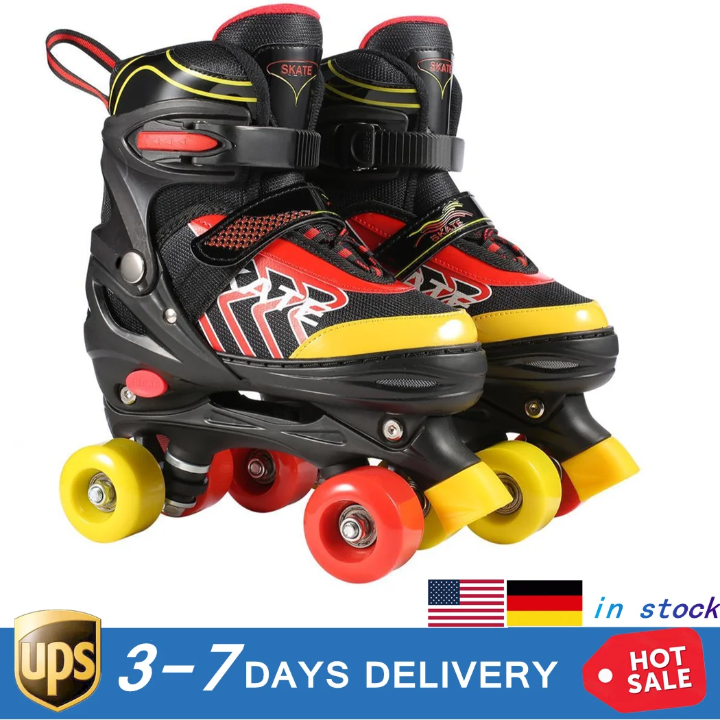 

Kids Adjustable Size Roller Skates Double Row PVC Wheel Mesh Breathable Skate Man Woman Outdoor Skating Shoes 4-Wheel Roller S
