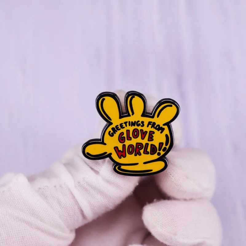Spongeb0b Greetings From Glove World Enamel Pin Rubber gloves funny Badge Jewelry Gift | Украшения и аксессуары