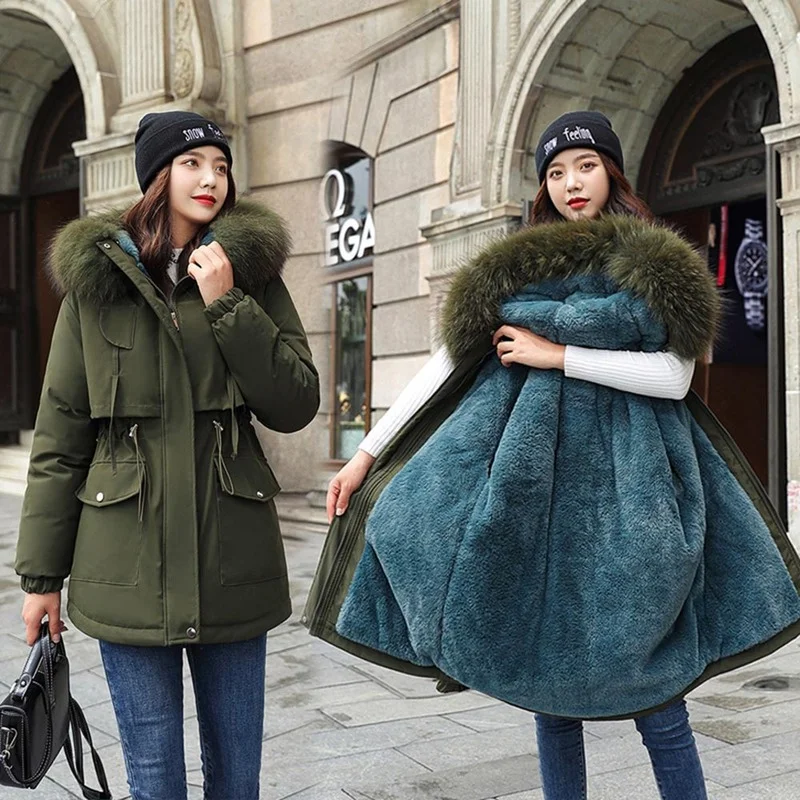 Jacket 2023 New Style Cotton Padded Warm Winter Jacket Women Casual Parka Winter Clothes Fur Lining Hooded Parka Ladies Jacket