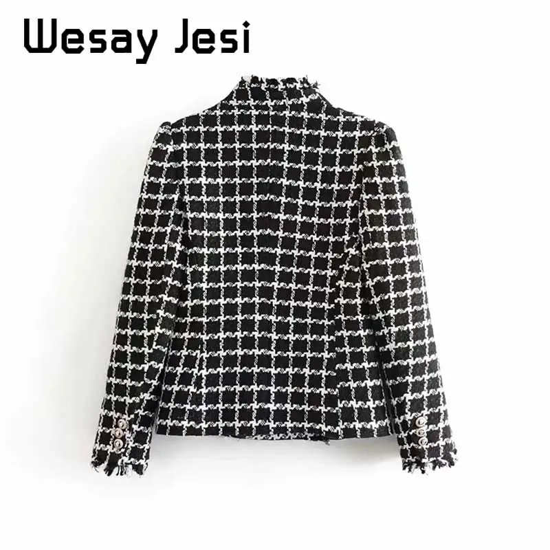 Женский Однобортный блейзер из мягкой ткани в клетку пальто верхняя одежда