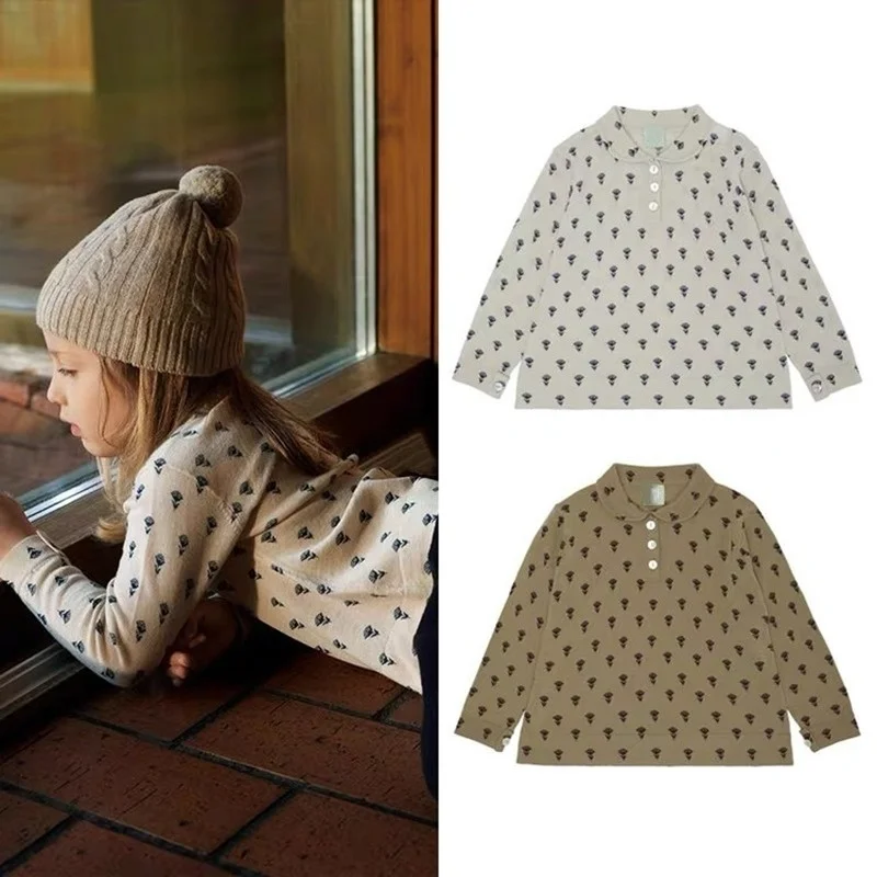 

Вязаная рубашка для девочек на осень и зиму 2019, новая Дания фу для мальчиков и девочек, детская блузка с длинными рукавами и отложным воротни...
