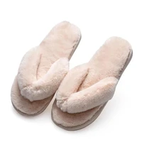 winter women home furry slippers open toe warm shoes plush non slip indoor cotton slippers comfortable soft faux fur flip flop