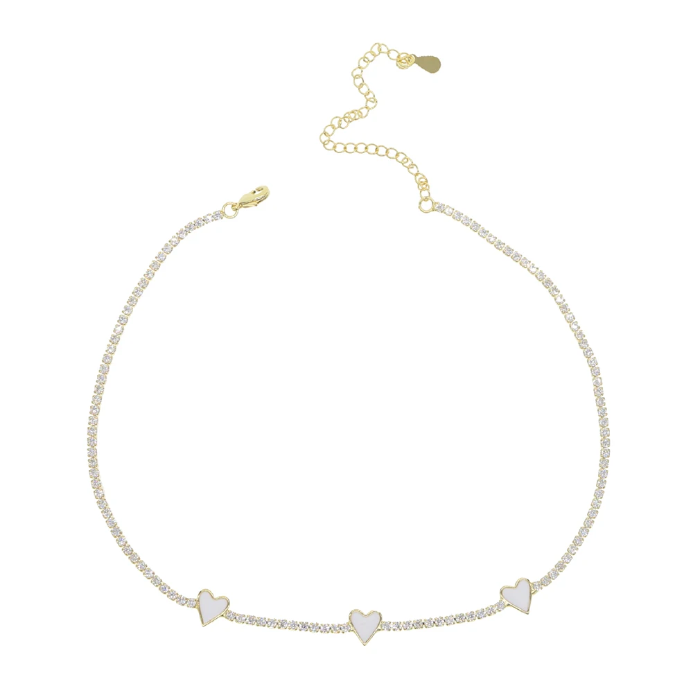 white necklace Кубический цирконий cz браслет простой геометрический Эмаль Шарм в форме сердца ожерелье для леди Девушки Любовь Свадебные ювелирные изделия - Окраска металла: white necklace