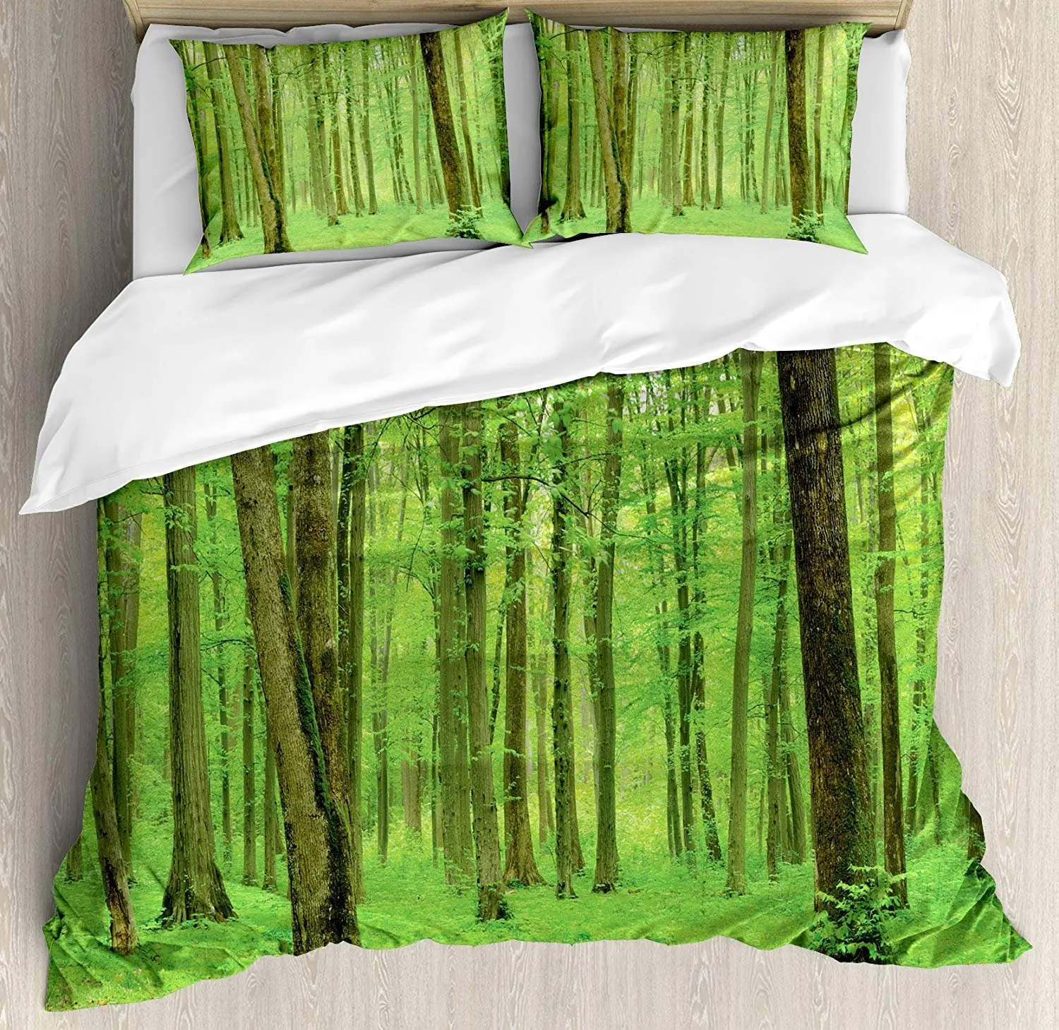 

Forest Bedding Set Spring Forest in a Sunny Day Fresh Soft Colors Like a Dream Leaf Peace Print Duvet Cover Pillowcase For Home