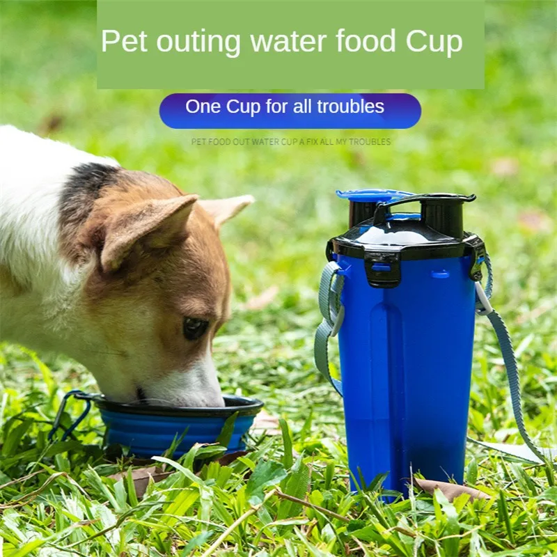 

1 Pc Bottle And 1 Pc Bowl Pet Outdoor Water And Grain Cup Portable Drinking Eatting Food Accompanying