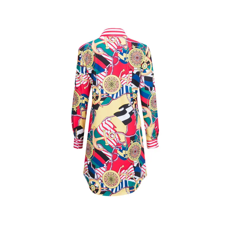 

Summer Autumn Women Long Sleeve Shirt Dress Button V Neck Three Quarter Sleeve Waist Collection Blouses Dress