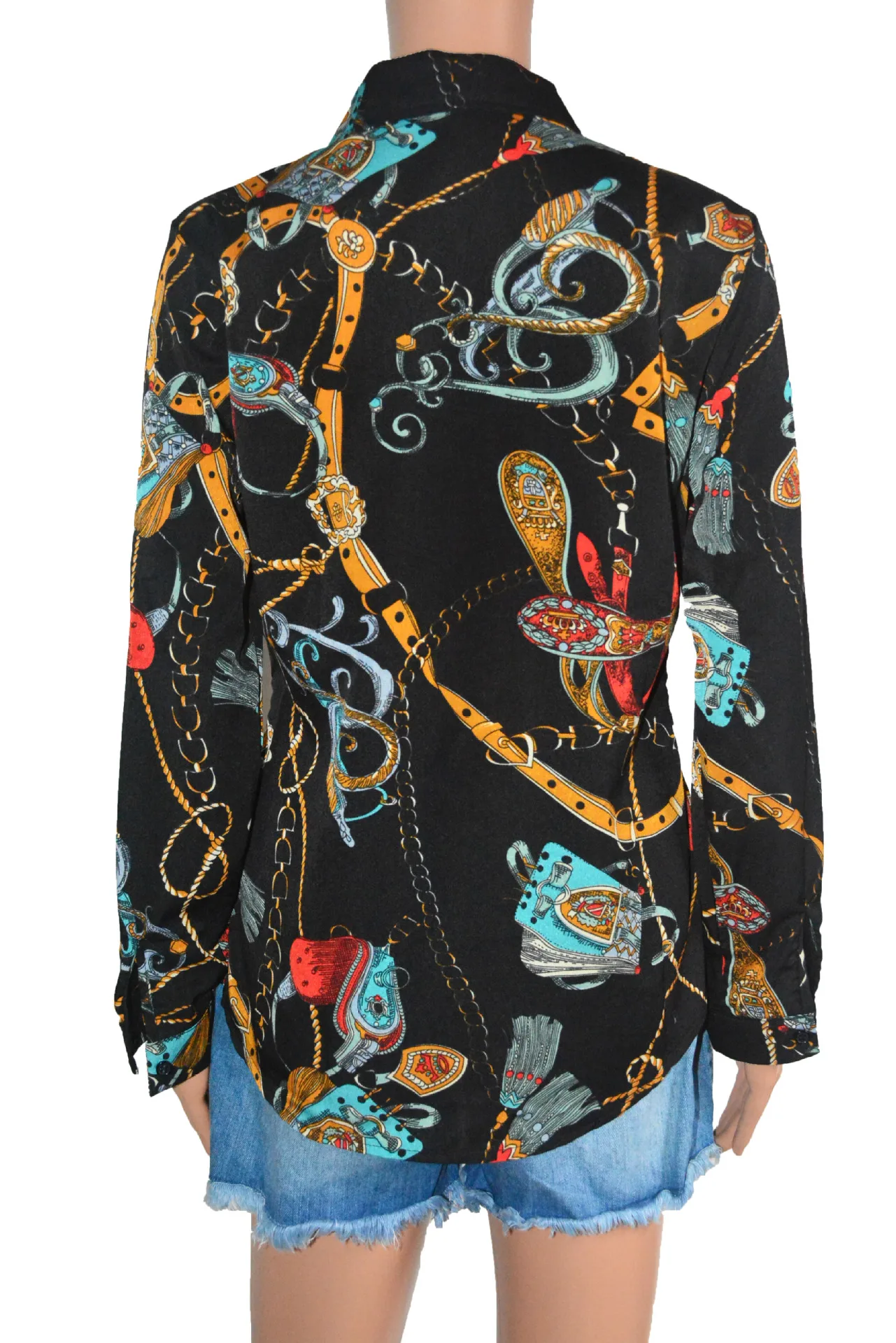 

Women Blouse Shirt Chain Print Casual Blouses Clothing 2020 Autumn Long Sleeve Elegant Button Down Shirts Ladies Tops Blouse