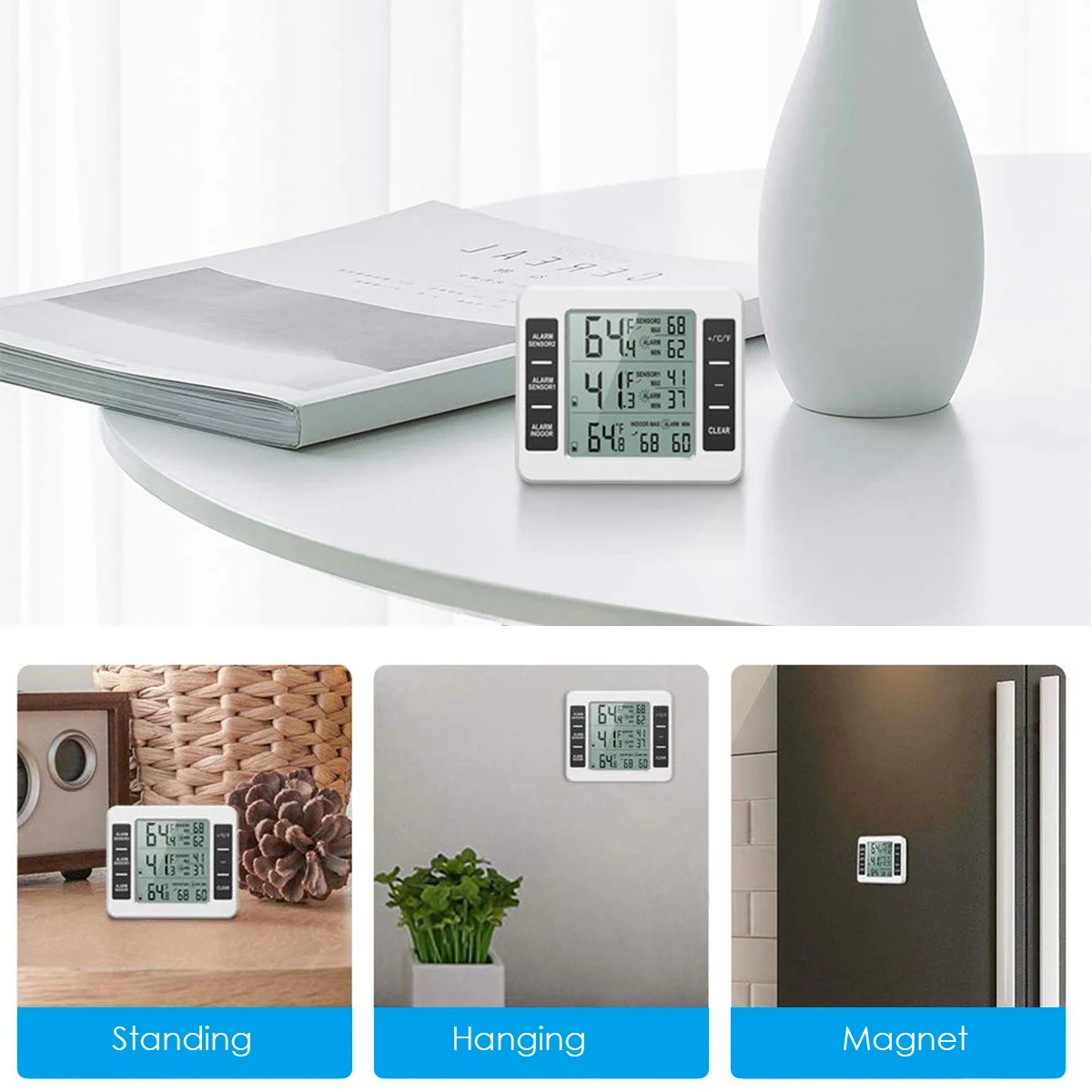 

New Thermometer Wireless Digital Audible Alarm Refrigerator Thermometer With 2PCS Sensor Min/Max Display Thermometers