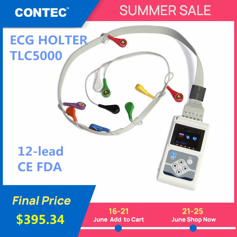 CONTEC 12 каналов сердечного ритма TLC5000 24 часа Холтер портативный экг устройство с ЖК