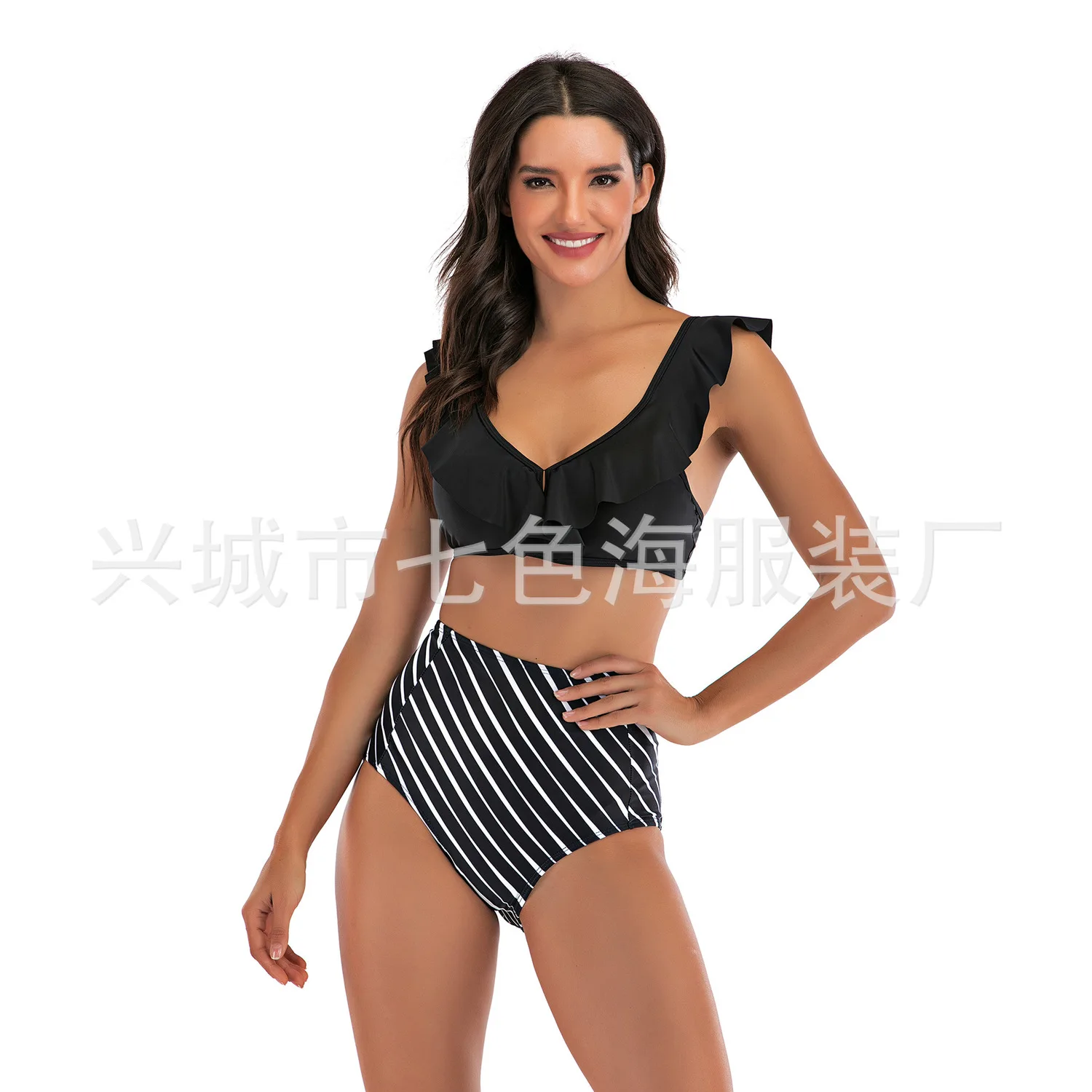 Купальник бикини из двух частей монокини с высокой талией и краями листьев