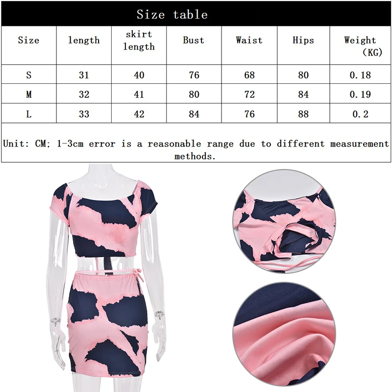 2021 Women Two Piece Sets Summer Print Skirts Sets Female Short Sleeve V Neck Crop Tops Blouse and Mini Skirt Harajuku Clothing