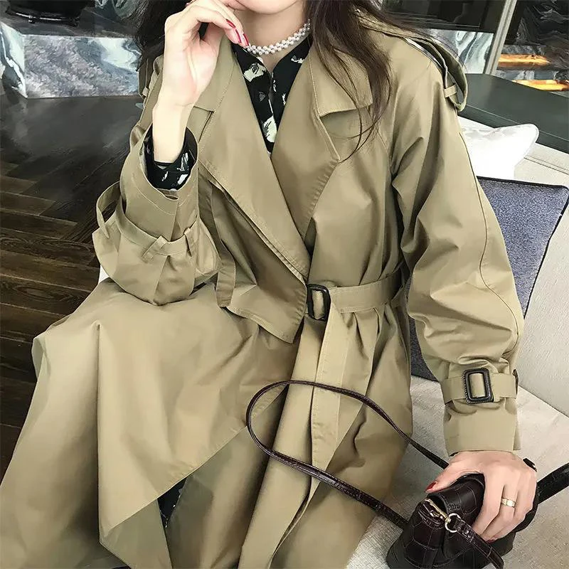 

2021 Autumn Spring Women Trench 3XL Belted Women Clothes Coat Casaco Feminino Harajuku Abrigo Long Trench Windbreaker Oversized