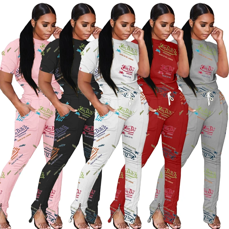 

Spring Summer Clothes Two Piece Set Women Letter Print Short Sleeve Pant Suits Fitness Jogger Tracksuit Club Outfits Streetwear