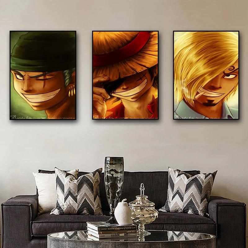 

Japanese Anime Canvas Painting One Piece Posters and Prints Print Mural Picture Children's Room Wall Triplet Decorative Painting