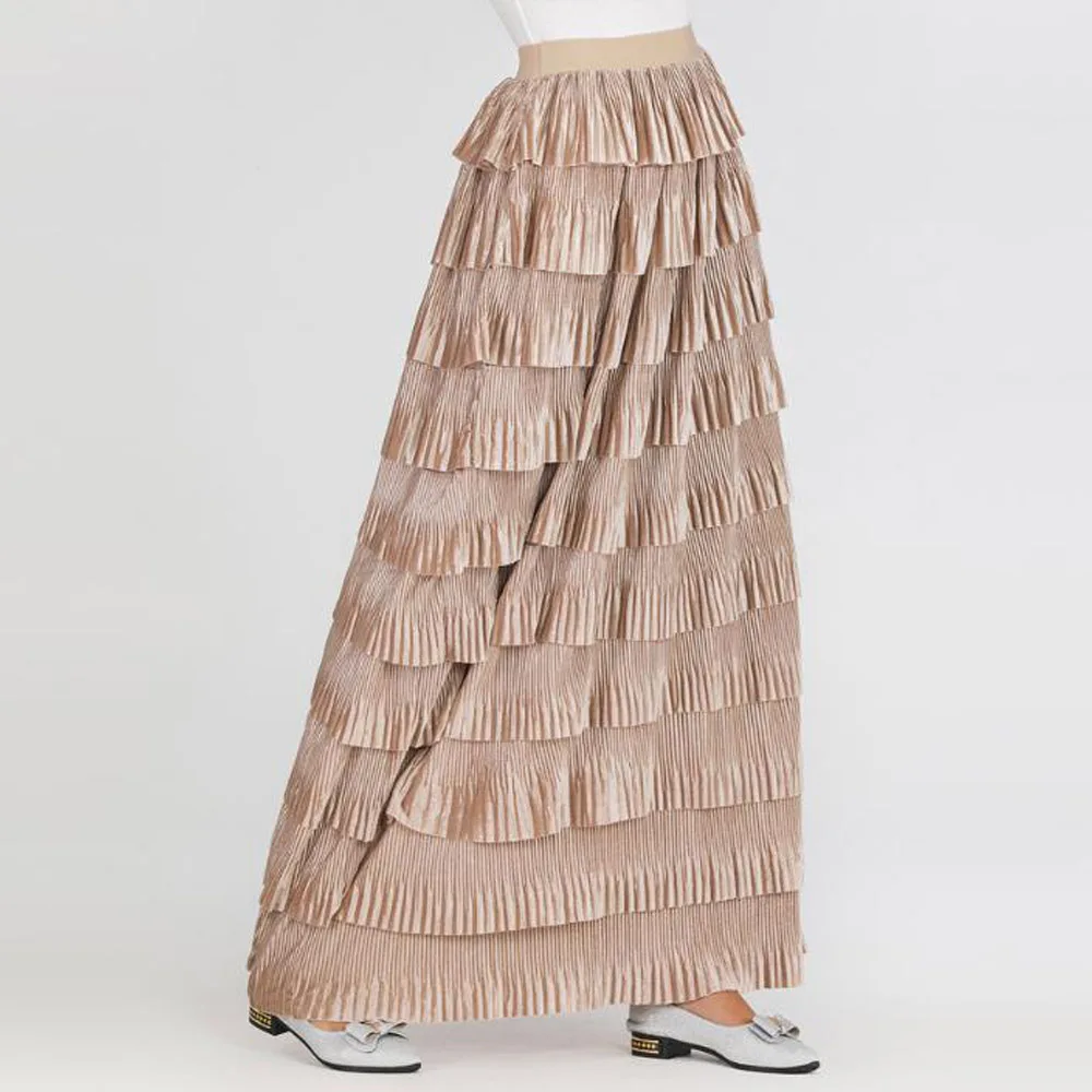 Зимняя длинная юбка с оборками Женская многослойная плиссированная высокой