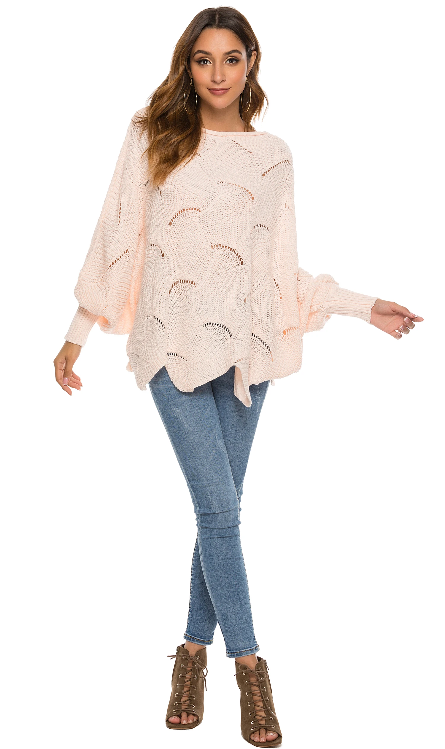 Женский пуловер Свитера с длинным рукавом и круглым вырезом свободные вязаные