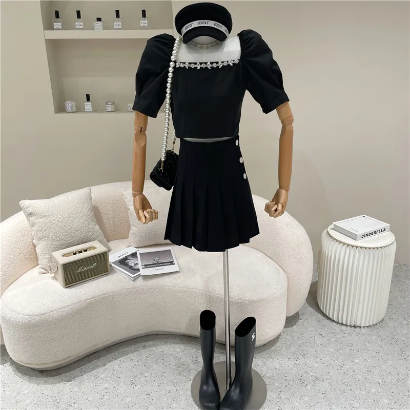 

Women's Spring Summer 2021 New Backless Square collar shirt Short temperament short sleeve top