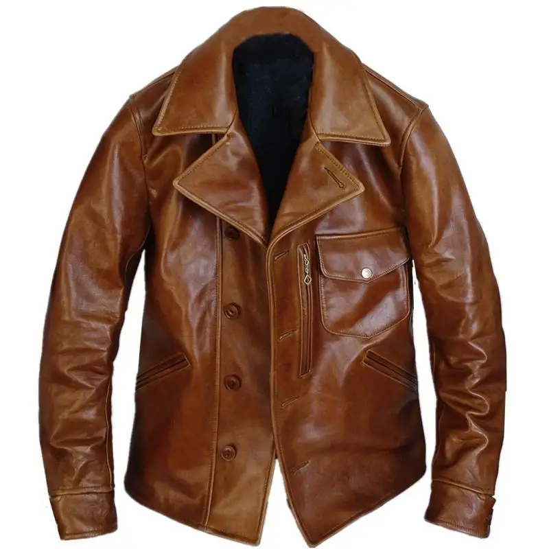 

JCHB 2021 High Quality Vintage Genuine Leather Jacket Men Spring 100% Cowhide Coat Plus Size 4xl Chaqueta Cuero Hombre Pph3942