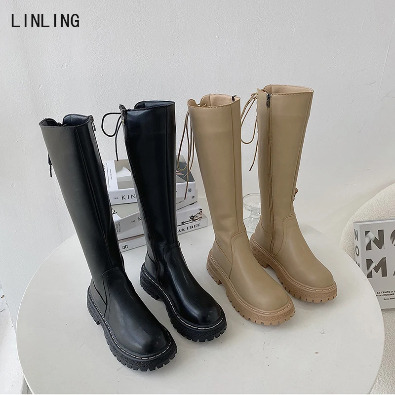 

Женские сапоги до бедра, черные сапоги до колена на платформе, Нескользящие кожаные сапоги, 2021