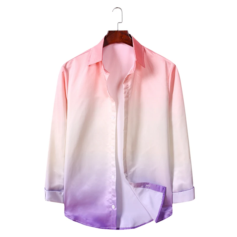 

2020 NEW Men's Fashion Gradient Color Shirts Lapel Long Sleeve Buttons Casual loose Shirts Tops