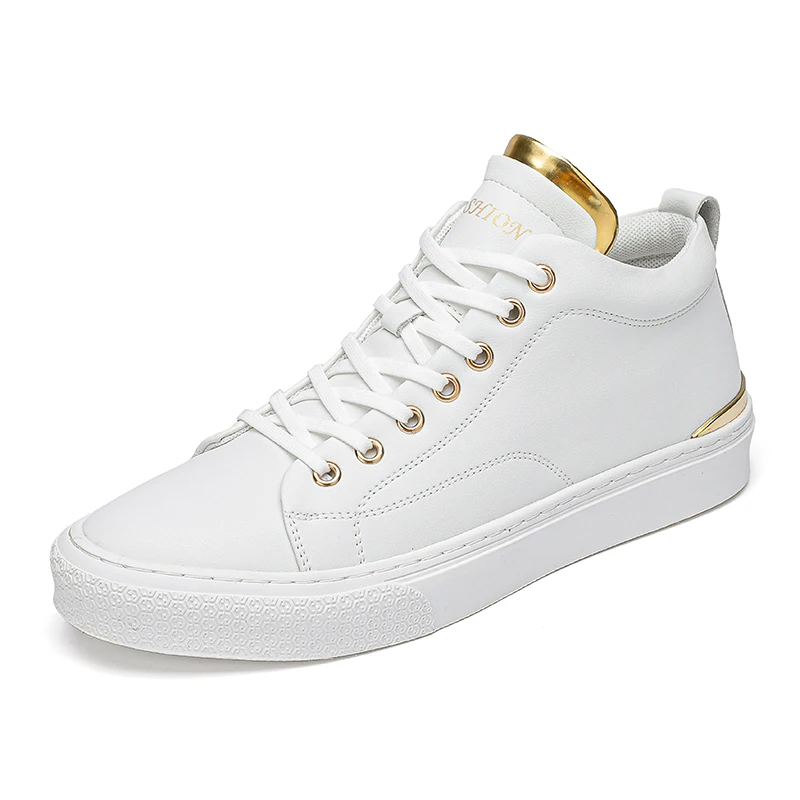 

Men's Casual Genuine Leather Shoes High Top White Sneakers Breathable Men Lace-Up Luxury Designer Men Shoes Anti Slippery Flats
