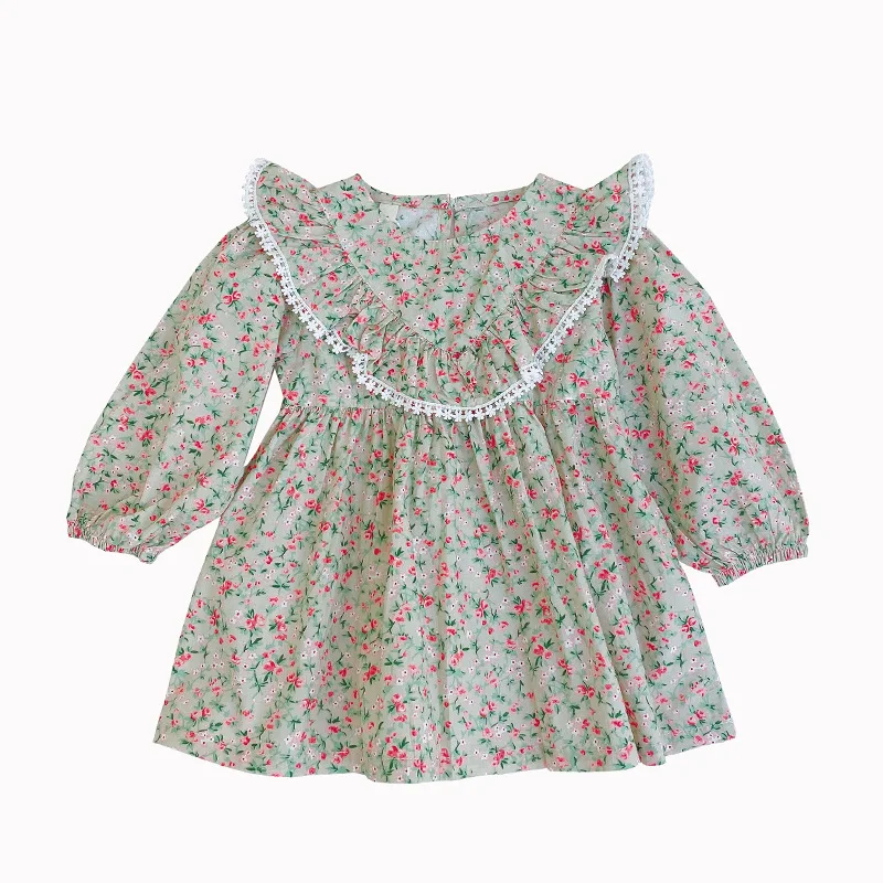 

2021 Spring Girls Princess Dress Cotton Dresses For Kids Full Printed Flower Infant Dress Long Sleeve Girl Costume 1 2 3 4 5 Y