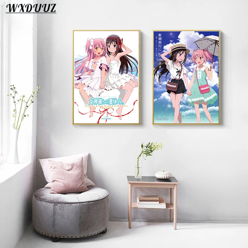 Аниме-фигурка Puella Magi Madoka Magica Heroine Girl постер с атласом живопись украшение Kawaii Декор