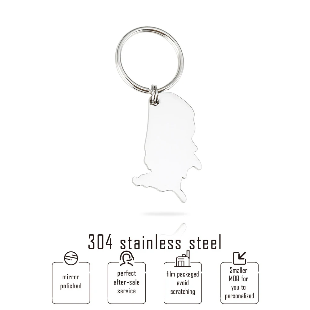 304 нержавеющая сталь карта Америки брелок для ключей пустая США подвеска