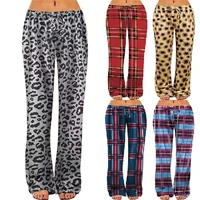 2021 new womens pants loose yoga wide leg sports pants leopard print womens lace up casual pants at home
