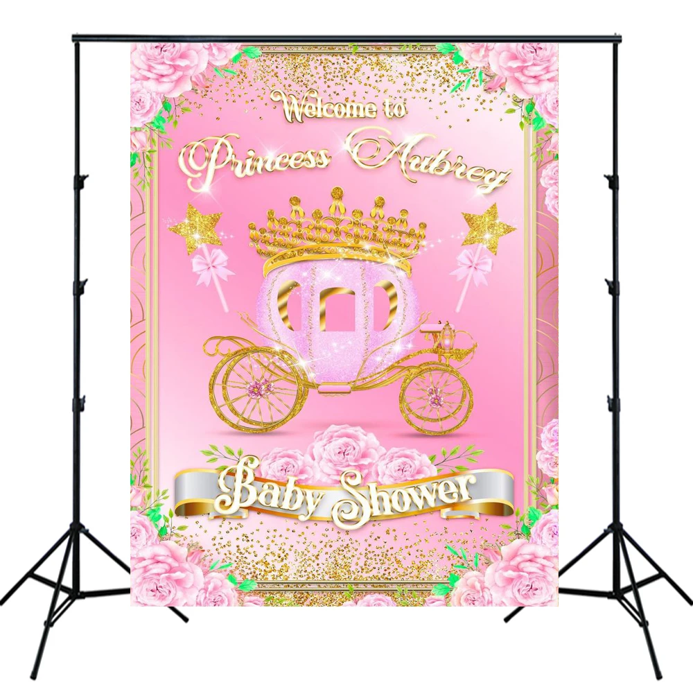 Розовый цветочный золотой блеск королевская принцесса baby shower фон девушка