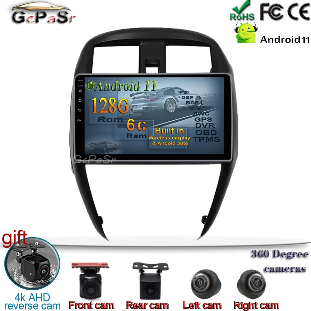 Авторадио с сенсорным экраном Android 11 для Nissan Sunny 2014 2015 2016 2017 2018 Восьмиядерный