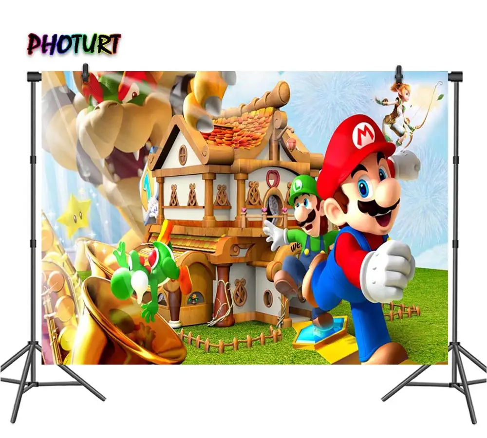 PHOTURT мультфильм Marios задний план вечеринка для мальчика день рождение фотография
