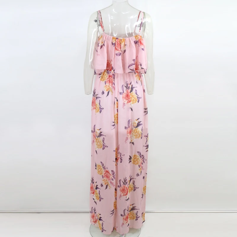 COSYGAL элегантное розовое платье с цветочным принтом женские длинные платья