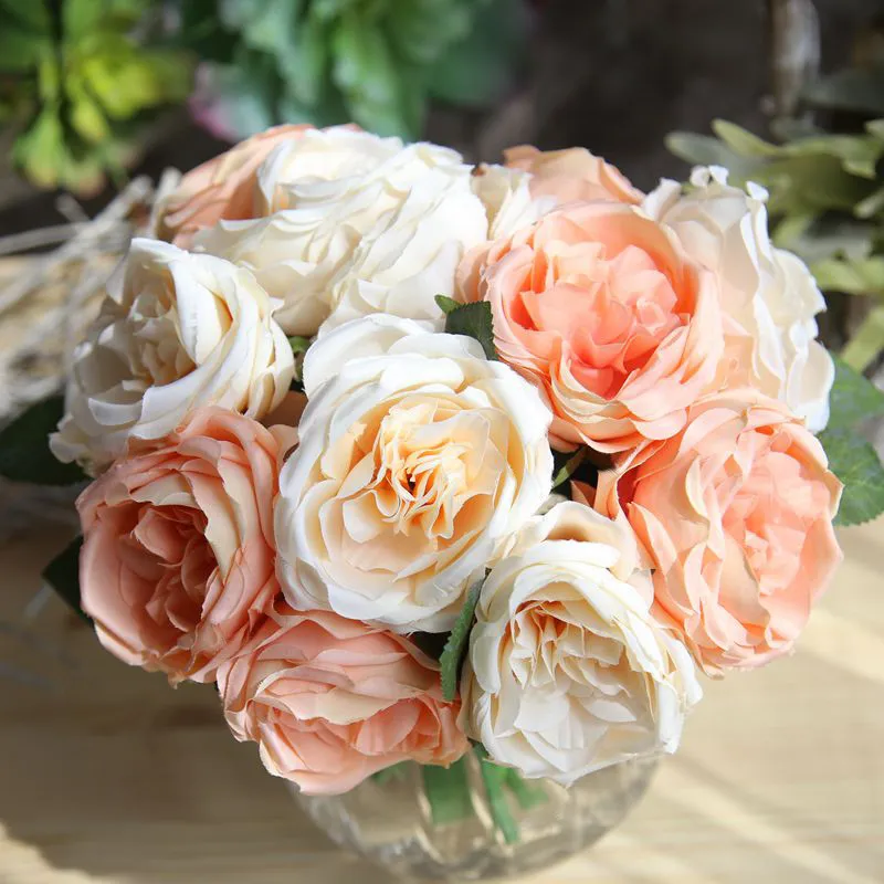 

Rose Bouquet Artificial Flowers Holding Flowers Wedding Home Decor Wall Photography Set 6 Head Taiwan Round Roses Fake Flowers