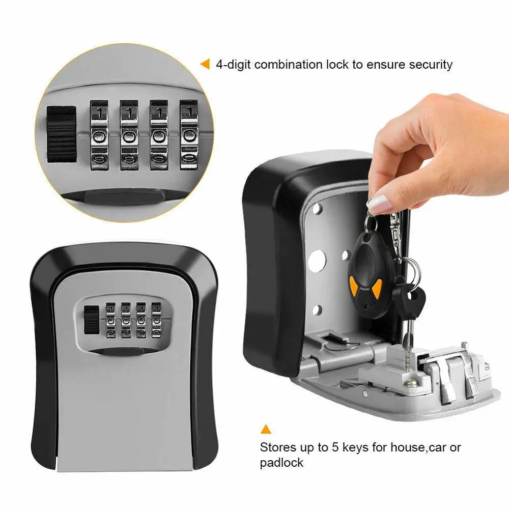 

Mini 4 Digit Combination Key Lock Box Wall Mount Safe Security Storage Steel for Indoor and Outdoor