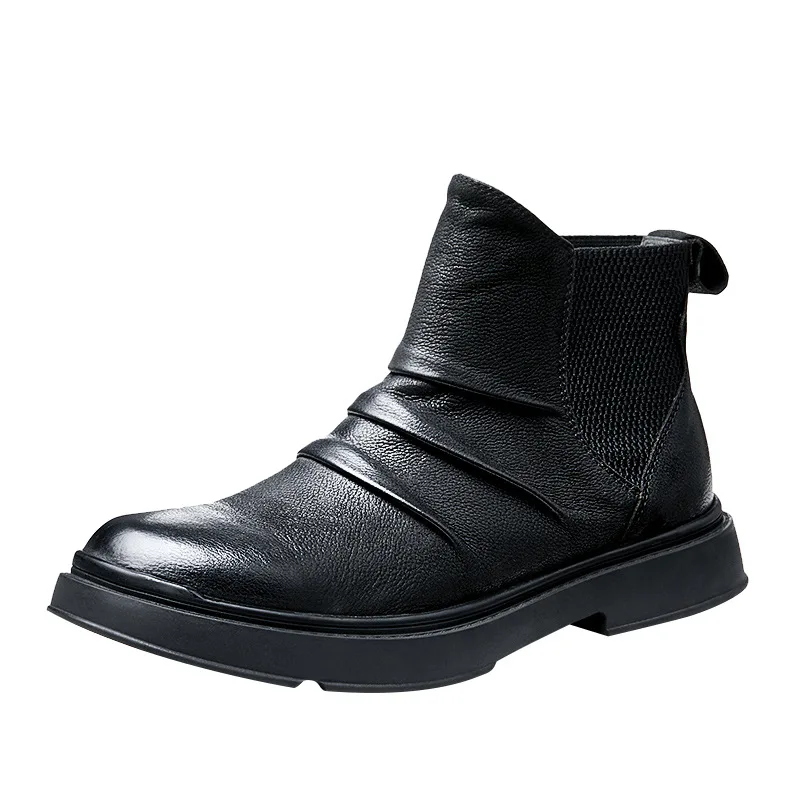 

Men Boots Genuine Leather British Retro Combat Boots Autumn Winter Cowboy Boots Mens Zipper All-match Cowhide Handmade Fashion