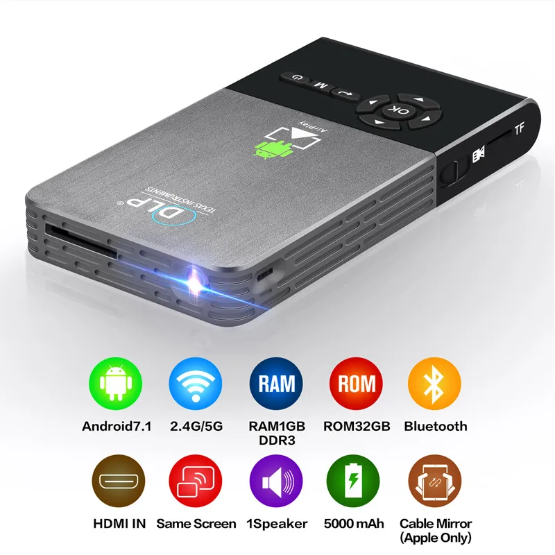 Проектор для смартфона 32 Гб Real TV C2 Mini DLP проектор Android 7 1 WiFi Bluetooth портативный