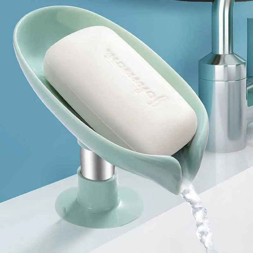 

Plastic Drain Soap Holder Bathroom Kichen Soap Dispenser Leaf Laundry Toilet Vertical Suction Cup Wall Hanging Storage Box