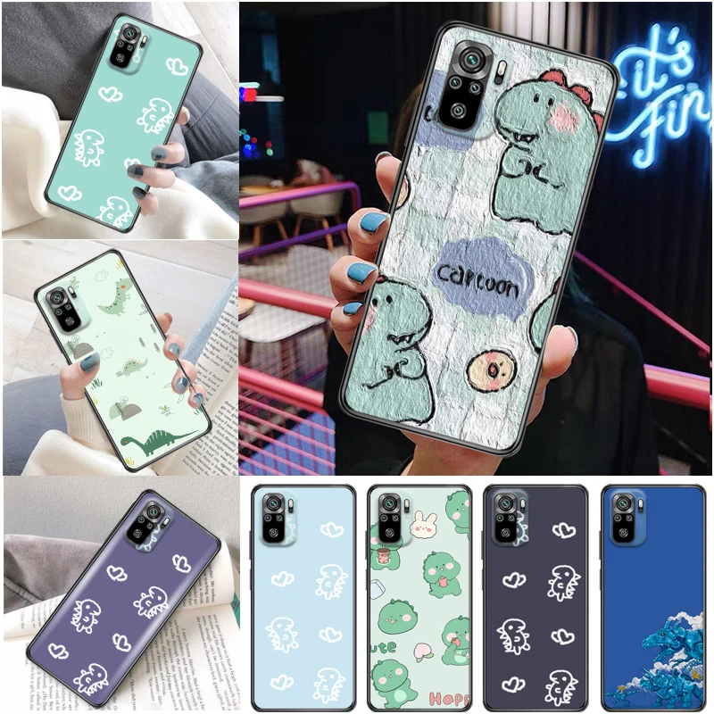 

Cute Couples Dinosaur Funny Flowers Color Painting Phone Case For Xiaomi Redmi Note 10 10T Pro 5G Back Cover Funda