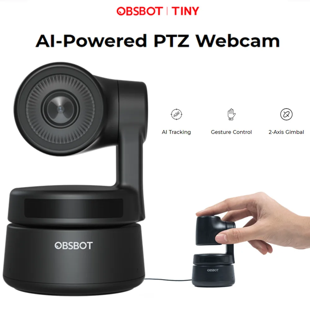 AI-Powered AI Tracking Zoom PTZ Webcam, OBSBOT Tiny 2-Axis Gimbal Full HD 1080p Video Chat Online Meeting Online Live Streaming