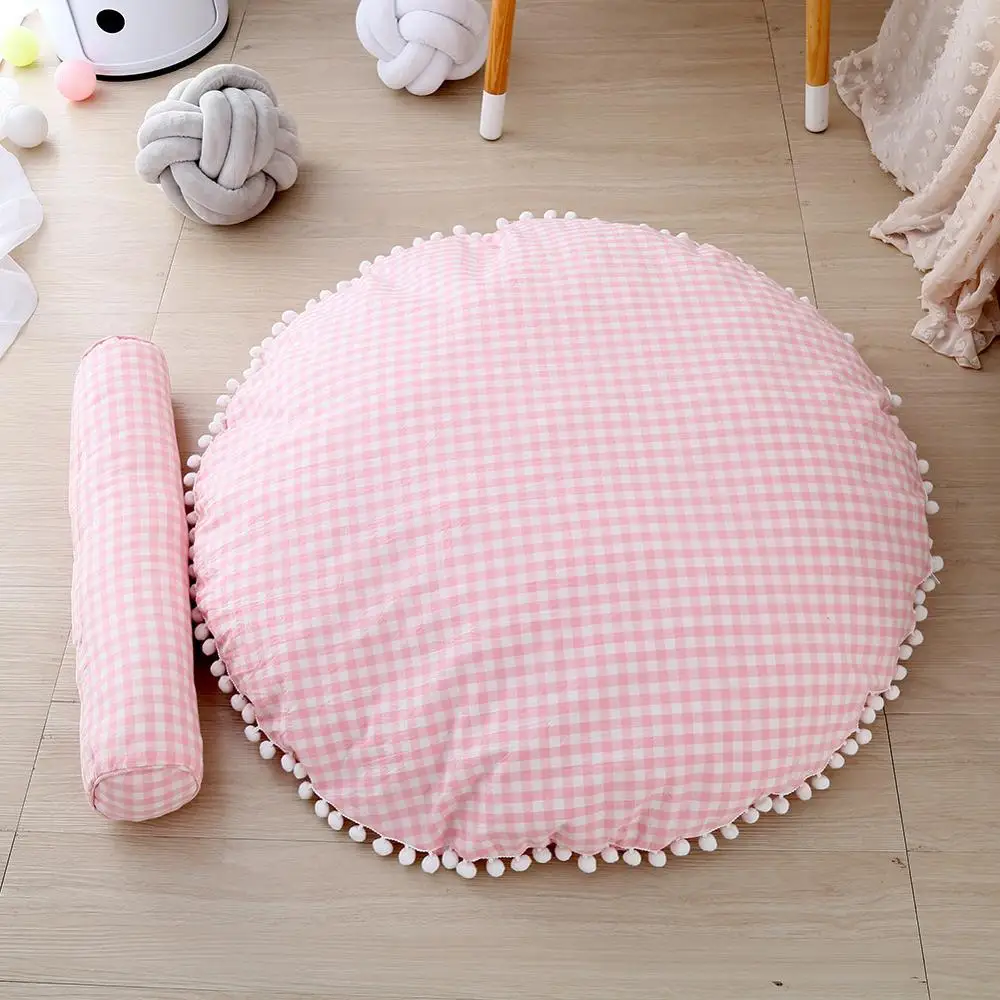 

Grid Cotton PomPom Tassel Baby Play Mat Round Crawling Floor Mat Padded Baby Play Gym Teepee Tent Cushion Playmat Rug