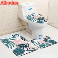 plant pattern bathroom modern toilet seat cover absorbent 3 piece carpet decoration room bathroom non slip absorbent floor mats