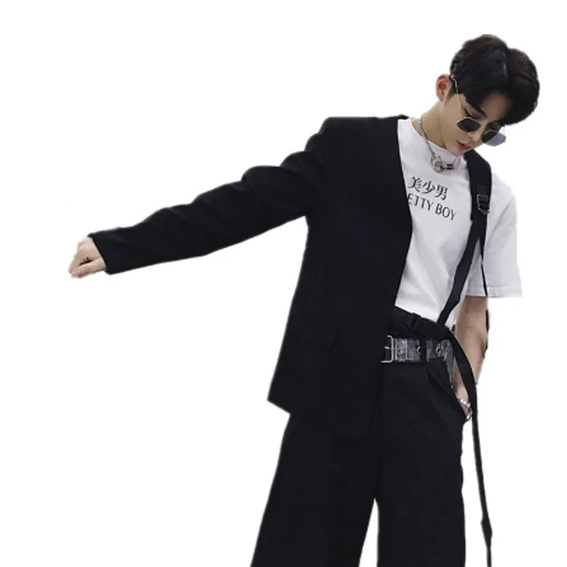 Мужской Блейзер асимметричного дизайна в стиле хип-хоп панк для ночного клуба