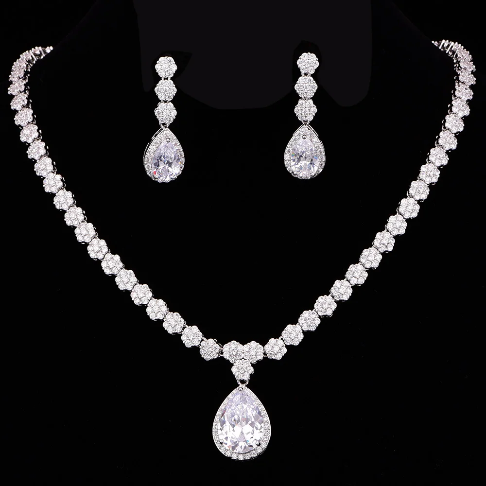 

Новое поступление, Элегантные Ювелирные наборы с цветами для невесты, Свадебный комплект с кубическим цирконием, ожерелье для девушки, пода...