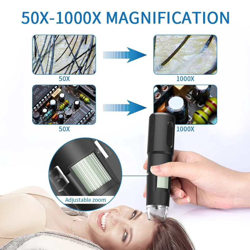 2MP 1080P 360-градусная вращающаяся подставка 50-1000X WIFI цифровой микроскоп ручной