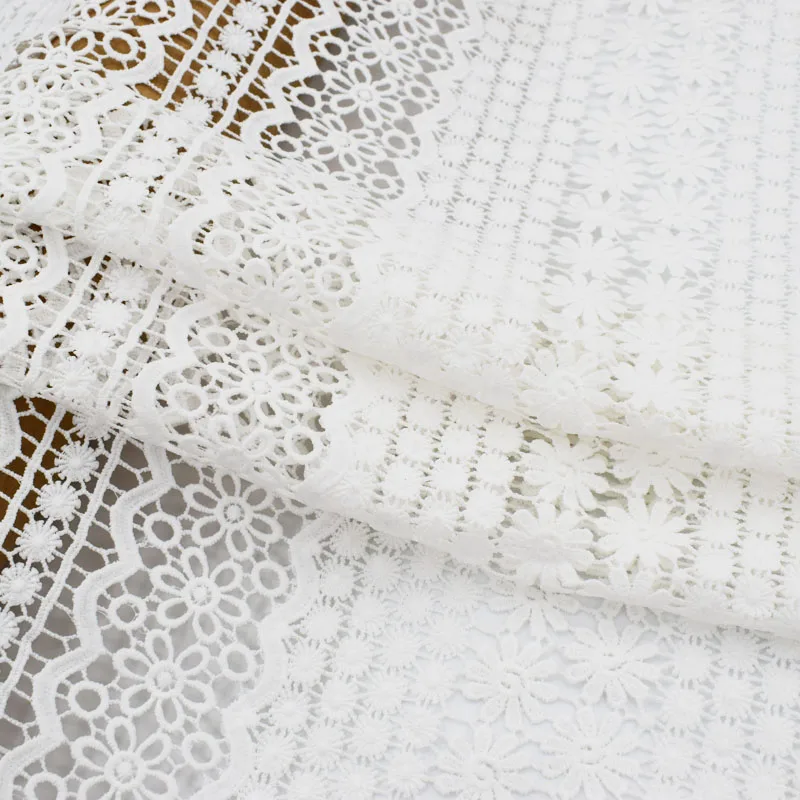 Белая вышитая Водорастворимая кружевная ткань для летнего платья tissus au metre telas