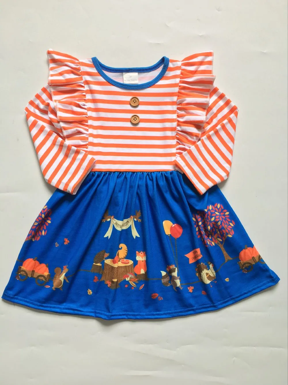 Платье для девочек с длинным рукавом в полоску принтом тыквы